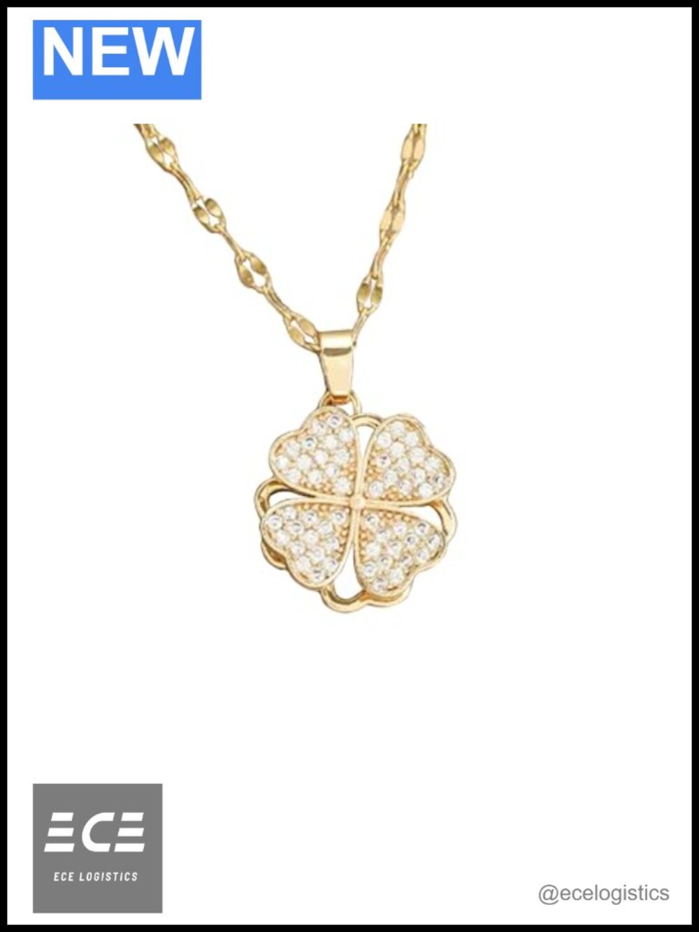 Four Leaf Clover Pendant Necklace 18KGP Cubic Zircon 360 Rotation Lucky Amulet